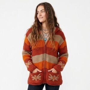 Wool KYBER OUTERWEAR Lined Artisanal Hooded Zip Sweater Jacket Striped Heritage